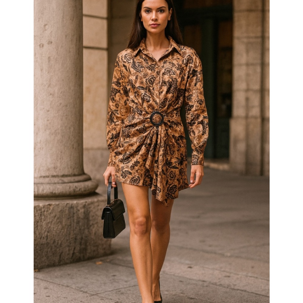 Dodo Bar Or Lori Gold Paisley Twist Front Mini Dress NWT IT 42/ US 6